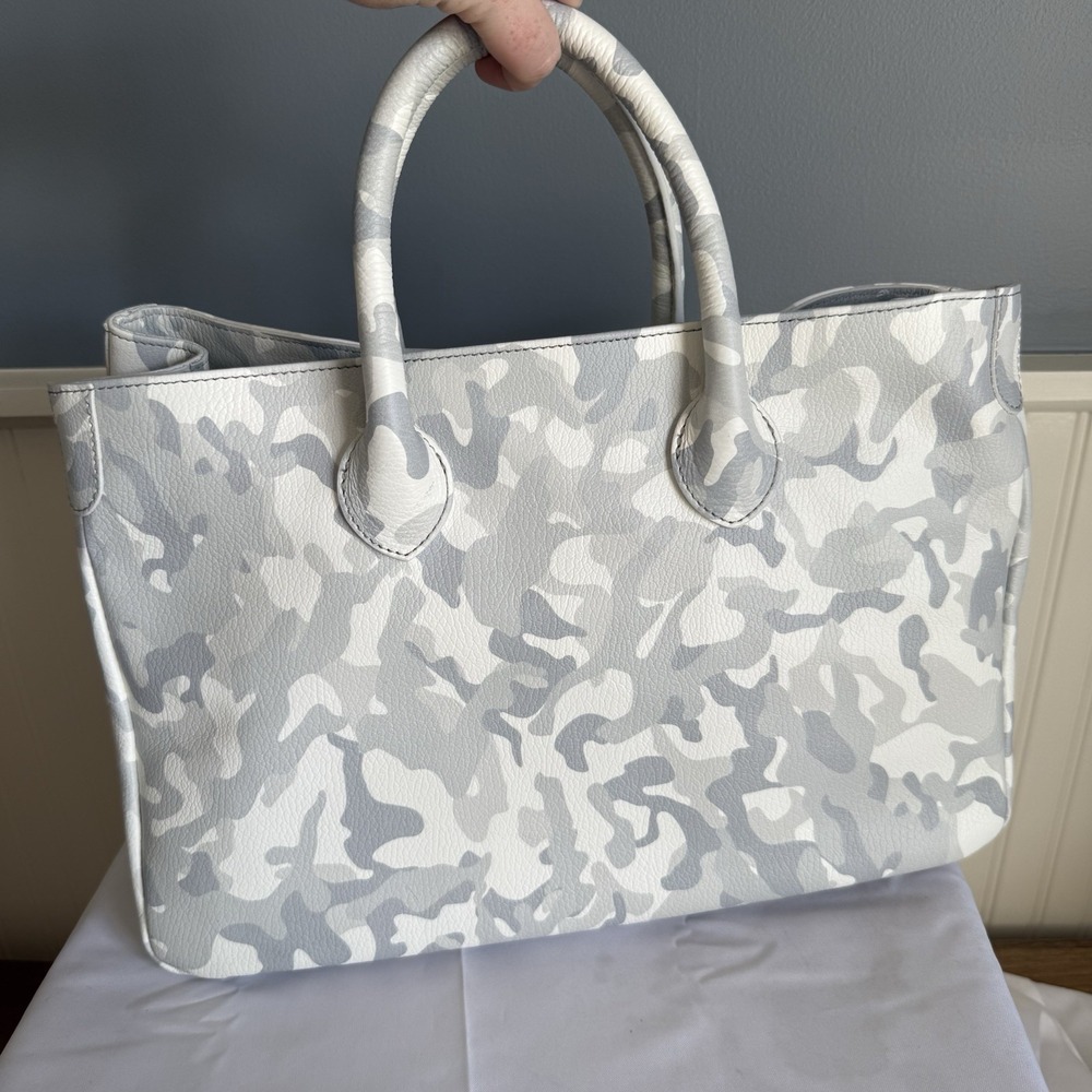 Mark & Graham Elisabeth White Gray Camo Large Leather Tote Bag Purse Handbag - Picture 2 of 14